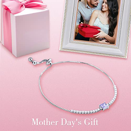 Toupop Mothers Day Gifts For Mom Sterling Silver Classic Tennis Bracelet With Birthstone Fashion Jewelry Gifts For Christmas Women Teen Girls Friend Birthday | Adjustable Silder (06-June-Purple) #TOP2
