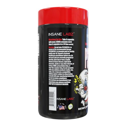 Image of Insane Labz Psychotic, High Stimulant Pre Workout Capsules, Extreme Lasting Energy, Focus and Endurance with Beta Alanine, Creatine Monohydrate, DMAE, 30 Srvgs, Unflavored
