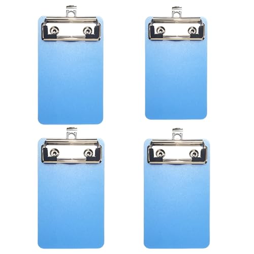 クリップボード ミニサイズ 4枚セット バインダークリップ 2サイズ 13.8x8cm 10×15cm 書きやすさ 携帯便利 メモ帳/領収書/伝票整理に最適 防水 多機能 書類ケース メモ帳用 吊り下げ 伝票ホルダー 会計 便利 事務用品 (青(4枚),1