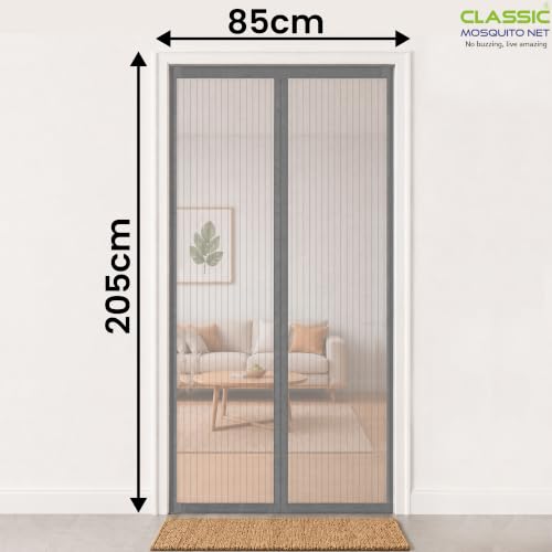 Image of Classic Mosquito Net Magnetic for Doors | Tear-Resistant Polyester Mesh | Auto-Closing Screen Door for Balcony & Kitchen | Easy DIY Installation | All Insect Protection (205 x 85 cm, Grey)