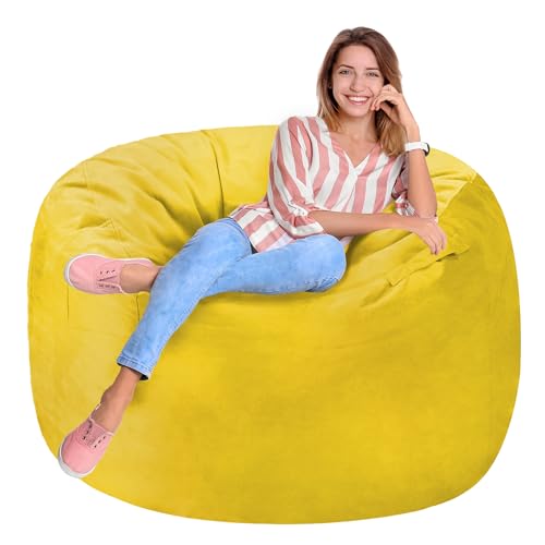 Homguava 3FT Bean Bag Chair: 3' Bean Bags with Memory Foam Filled, Large Beanbag Chairs Soft Sofa with Dutch Velvet Cover-Mustard