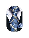 Barry.Wang Stripe Men Ties Set Classic WOVEN Necktie with Handkerchief Cufflinks Formal Lemon Yellow Blue