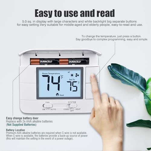 Non-Programmable-Thermostats-for-House-up-to-2-Heat-2-Cool-with-Room-Temperature-Humidity-Monitor-White-Backlit-Screen