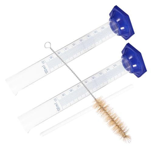 RUNROTOO 4pcs 100ml Glass Graduated Measuring Cylinders round Base, Chemistry Lab Measuring Tools Set Including Small Brush and Stirring Rod for Precise Fluid Measurement