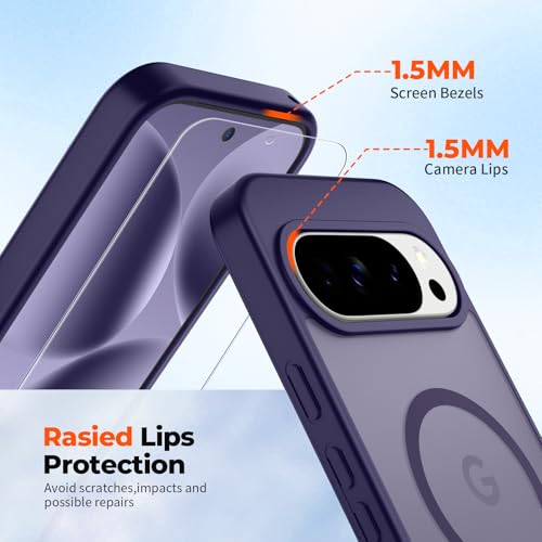 Image of SUPFINE Magnetic for Google Pixel 10 Pro XL Case with Screen Protector, (Built-in Magnets) ((Military Grade Drop Protection) Slim Translucent Shockproof Phone Case,Dark Purple