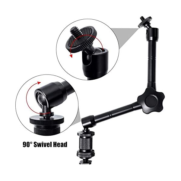 WANBY 11 Zoll Beweglicher Reibungsarm & Großer Verstellbarer Super Rod Klemme Zangenclip mit 1/4" und 3/8" Gewinde für DSLR Kamera- Rig LCD Monitor LED Leuchten Blitzlicht (Arm und Klemme) – Bild 5