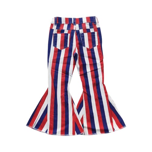 Todder Western red Blue White 4th July Stripe Jeans Girl Jeans Bell Bottom Pants2
