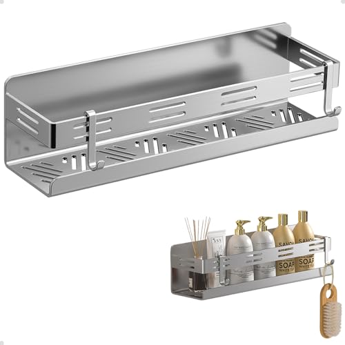 浴室用ラック マグネット 304ステンレス 防水と防錆 強力磁石壁掛け 調味料 シャワーラック 水切り バスルーム 洗面所/キッチン収納 冷蔵庫 洗濯機用 フック2個付き (30cm·シルバー) ANGAOU