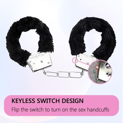 Makoto Nobu 2 Paar Metall Handschellen mit Schlüssel Set, Plüsch Handschellen für Sexspiele, Cosplay Kostümzubehör Kinder Spielzeug für Kostümball Party Valentinstagsgeschenk (Pink&Schwarz)