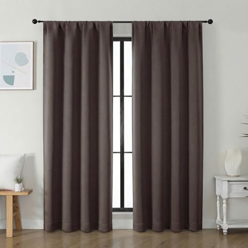 Image of Simplebrand Ava Chocolate Blackout Curtains for Bedroom 72 Inch Length 2 Panels Set, Privacy Thermal Insulated Rod Pocket Door Window Curtains for Patio French Door Front Door, W40 x L72 Inch