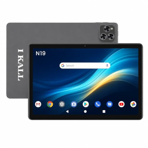 Image of IKALL N19 4G Calling Tablet, 10 Inch Display, 4GB RAM + 64GB Storage (Expandable) | Android Tablet with Octa-Core Processor, 13MP Rear Camera + 8MP Front Camera, 6000mAh Battery, WiFi, Dual SIM | Grey