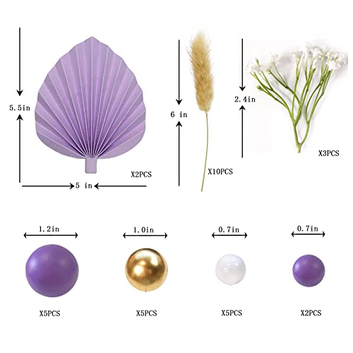 Flower Cake Topper Gold Palm Leaves Balls Cake Decoration For Baby Shower Birthday Party (Purple Ball) #TOP1