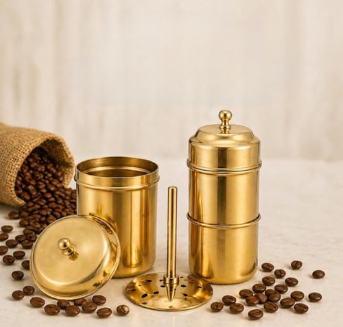 Brass Filter Coffee Maker 160ml | South Indian Brewer | Manual coffee maker ideal for home, office & gifting, Pure matte finish Brass Drip Coffee Make
