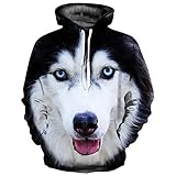 LODFJF Unisex Animal 3D Siberian Husky Print Blouse Sweatshirt Hooded Pullover with Kangaroo Pocket,