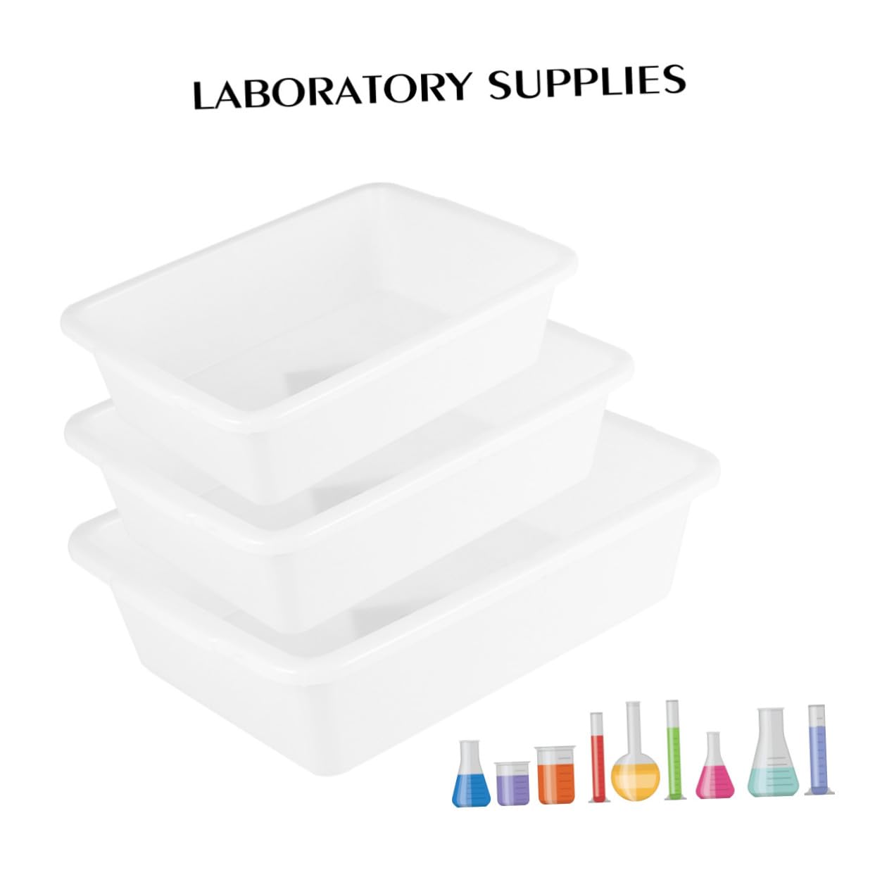 Cabilock Set 3 Pezzi Vassoi per Reagenti Chimici Resistente ad Acidi e Alcali, Vassoi da Laboratorio in Plastica Superficie Liscia, per Forniture e Esperimenti di Chimica in Laboratorio