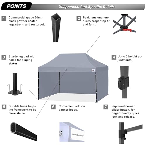 Image of ABCCANOPY Heavy Duty Easy Pop up Canopy Tent with Sidewalls 10x15, Gray
