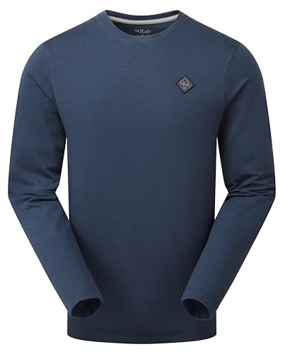 Rab Men's Basecamp Logo Badge Tee Long-Sleeve Graphic T-Shirt for Hiking, Trekking, & Everyday Use - Tempest Blue - Medium