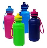 SN Incorp. Kids Sports Water Bottles For Party Favor, Goody Bag, Great For Summer - 7.5 Inch Water Bottle In Assorted Colors - Kids Water Bottles Party Pack Of 6 (Neon Water Bottles)