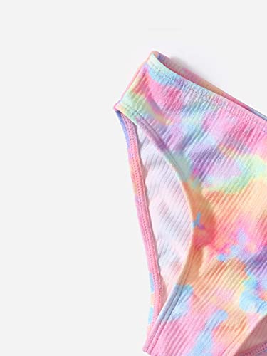 WDIRARA Toddler Girl's 3 Pieces Tie Dye Bikini Swimsuit with Ruffle Trim Beach Skirt4