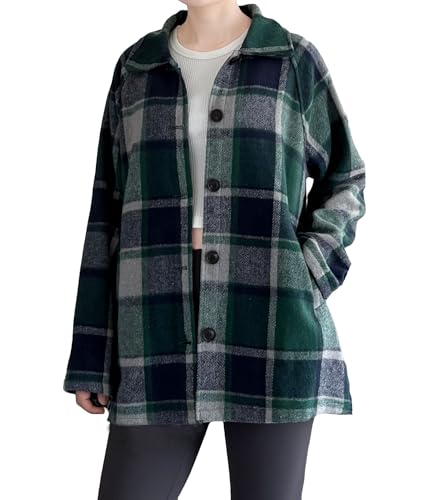 Veste à carreaux en flanelle femme manteau casual boutonné manches longues poches