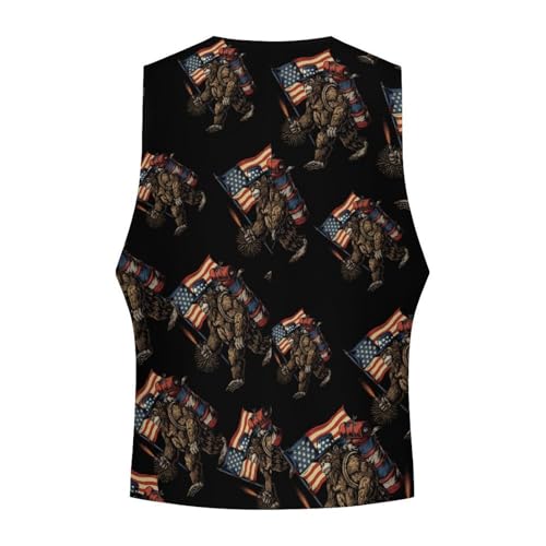 Camping Bigfoot U.S. Flag Novelty Men's Suit Vest Funny Formal Dress Vests Business Waistcoat4