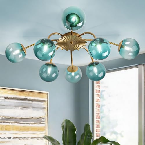 8-Light Bubble Chandelier 33 Dia Sputnik Ceiling Light Fixture Cluster Globe Dining Room Light Fixture Modern Blue Chandelier for Living Room Dining Room Bedroom(Blue 8 Light Ceiling Light)