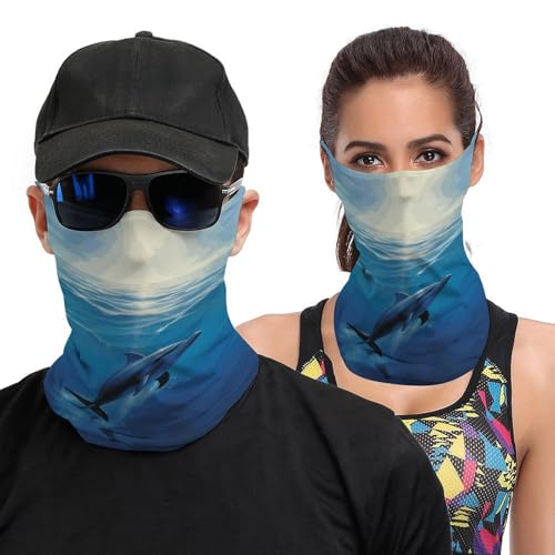 Neck Gaiter Dolphin in The Ocean Face Mask for Travel Face Cover Scarf for Men Women Elastic Headbands Wind-proof Bandana for Skiing Fishing Hiking Cycling