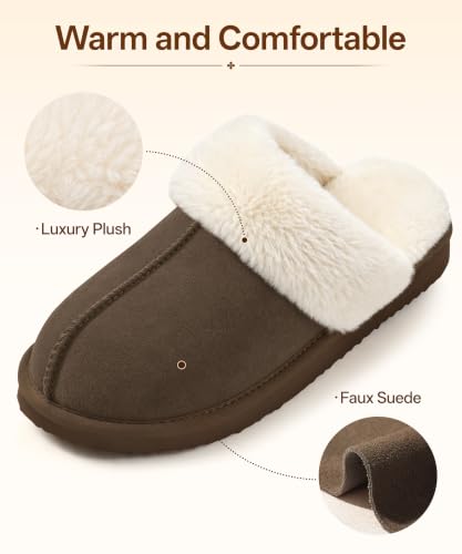 Image of Litfun Fuzzy Memory Foam Slippers for Women Indoor Outdoor House Shoes