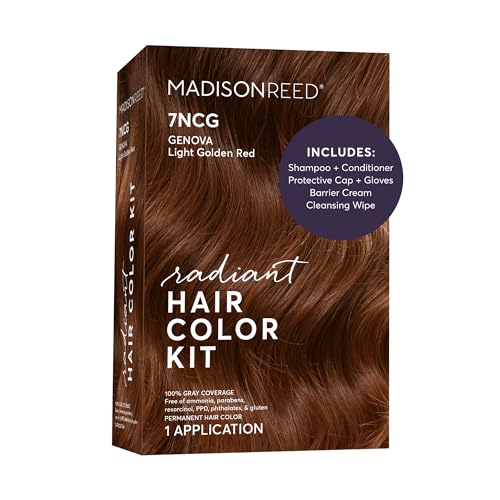 Image of Madison Reed Radiant Hair Color Kit - 7NCG Light Golden Copper (Genova Red), Salon-Quality Permanent Hair Dye, Superior Gray Coverage & Dimensional Color | PPD-Free & Ammonia-Free, 1 Pack