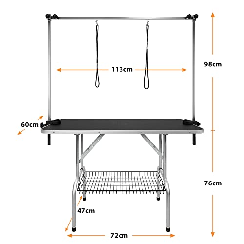 LILIIN Trimmtisch für Hunde, Klappbar Schertisch Hundepflegetisch Höhenverstellbar, Tierpflegetisch Hundefrisiertisch Badetisch bis 60 KG, Schwarz, 113×60×76cm