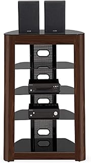 Homeology ZINNIA 5-Tier Real Wood Walnut Veneer Facia with Gloss Black Shelves Entertainment Media Audio Rack