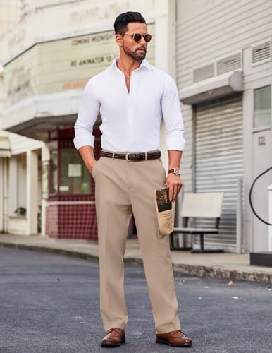 COOFANDY Men Linen Dress Pants Classic Fit Suit Pants Lightweight Wrinkle Free Casual Trousers3