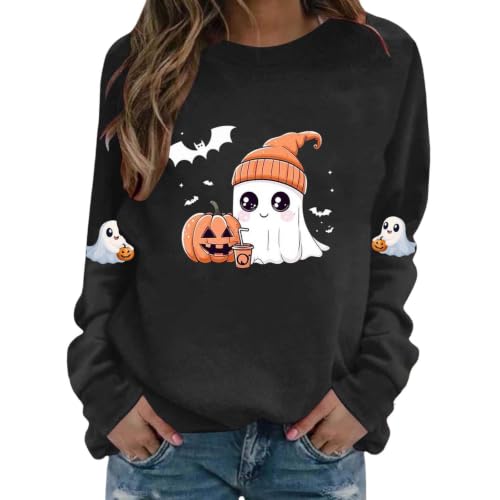Halloween Sweatshirts for Women Cute Ghost Graphic Crewneck Pullover Spooky Season Sweatshirt Fall Casual Tops - image 1