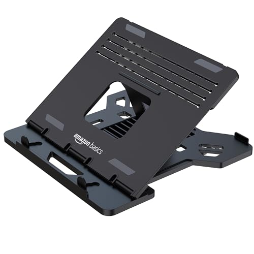 Image of amazon basics Adjustable Laptop Riser Stand | Wide Compatibility | Multiple Adjustable Angles | Ventilated & Secure Design