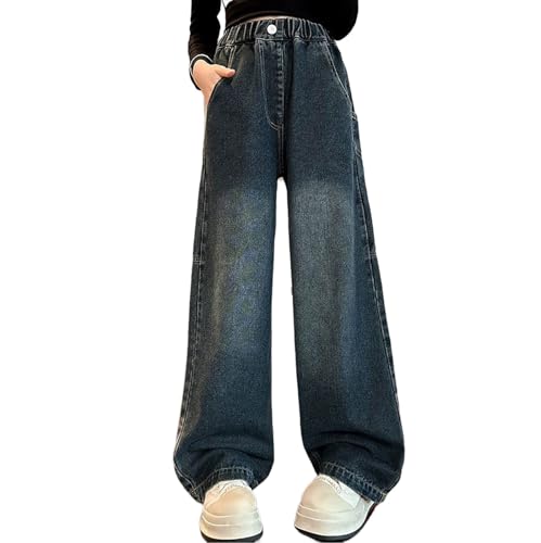 Girls Baggy Jeans Straight Wide Leg Elastic Waist Denim Pants Kids Boyfriends Fall Trendy Trousers with Pockets
