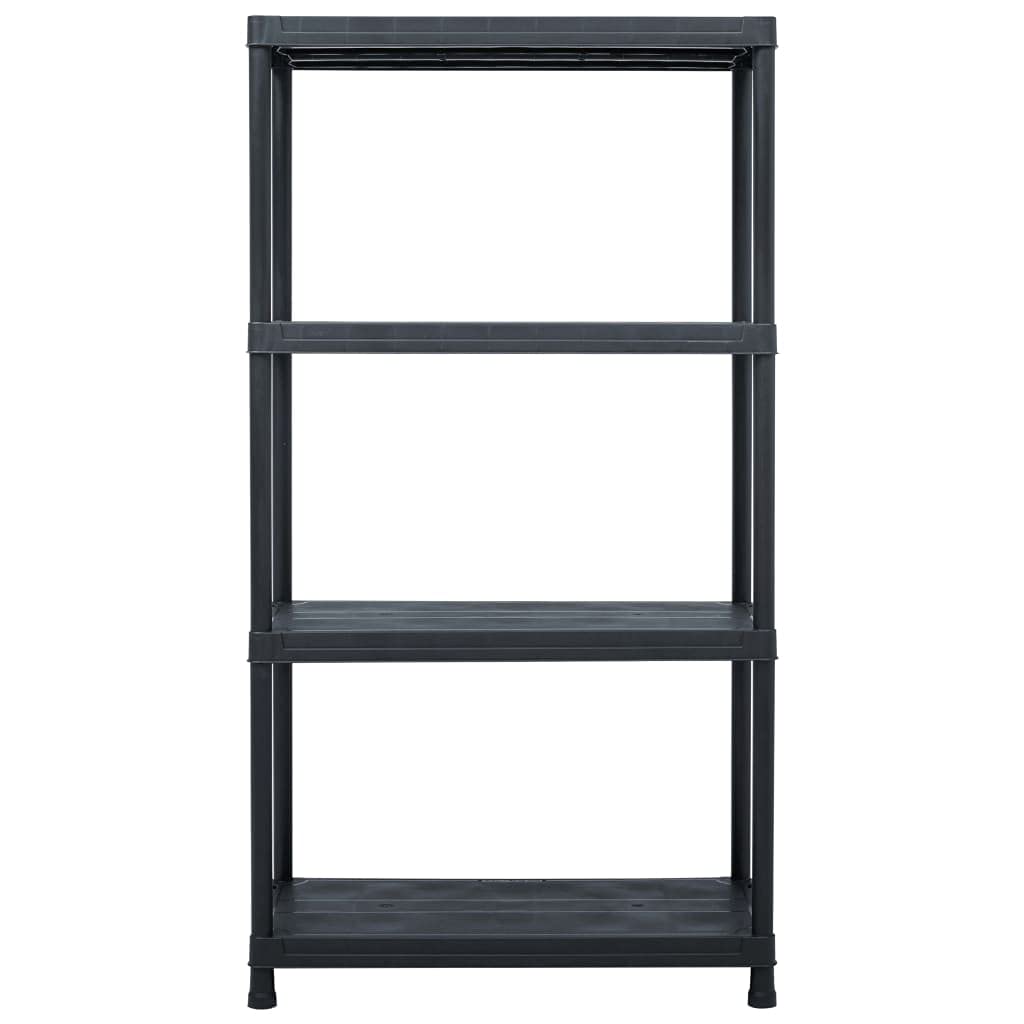 Lagerregale 5 Stk. Schwarz aus Kunststoff, 60 x 30 x 138 cm, 4 Ablagen, 25 kg je Ebene, für Keller, Garage, Werkstatt, Küche und Lagerraum zur Ordnung und Aufbewahrung