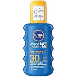 NIVEA SUN Protect & Moisture Sun Spray SPF 30 (200 ml), Moisturising Suncream Spray with SPF 30, Advanced Sunscreen Providing Immediate UVA + UVB Protection, Fast-Absorbing No White Cast Formula