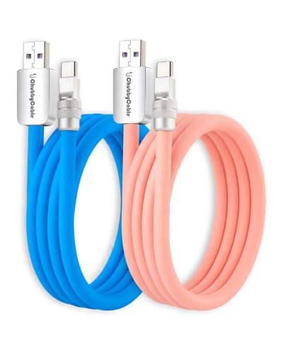 Image of chubbycable 120W Silicone USB A to C Cable, 2 Pack, Blue+Pink, 9.8FT | Couple Color Matching, 6mm Extra Thick, 45,000+ Bend Tested, 480Mbps Data Transfer, E-Marker Safety Chip, Tangle-Free