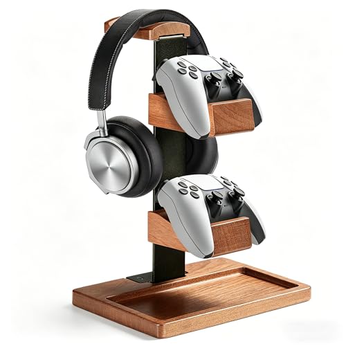 QzheMuw Controller und Kopfhörer Ständer aus Massivholz Kopfhörer Halterung Halter aus Holz Headset Ständer Universelles Schreibtischzubehör kompatibel mit PS5 PS4 Xbox One und Nintendo Switch