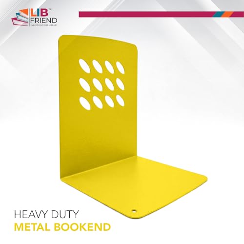 Image of LIBFRIEND Metal Non-Slip Bookends | Powder-Coated L-Shaped Book Holder for Desk, Office, Study Table and Library | Multicolour Options | Set of 2 (Yellow, M)