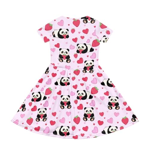 Image of Girls Dress with Pockets Basic Short Sleeve High Waist Swing Skater Dress School Party Dress for Kids