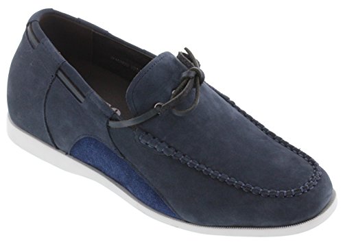 TOTO Men's Invisible Height Increasing Elevator Shoes - Navy Blue Suede Leather Slip-on Lightweight Stitched-Toe Casual Shoes - 2.4 Inches Taller - V21011 - Size 10 D(M) US