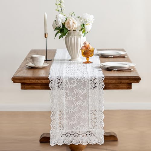 OUZHUHUI White Elegant Vintage Lace Table Runner,Wedding Lace Decor with