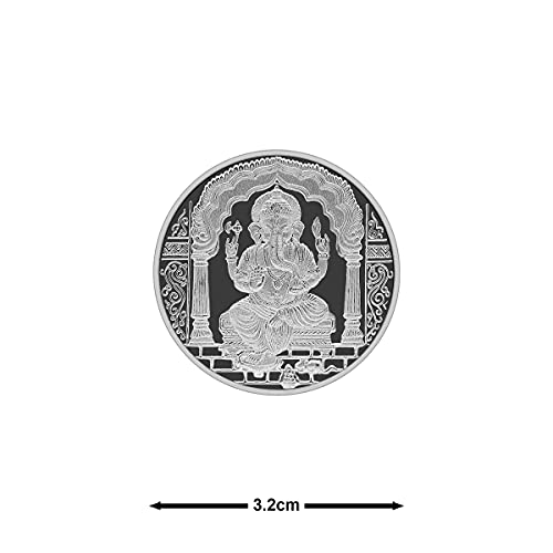 Image of MAA SILVER Pure Silver Ganpati Ganeshji BIS Hallmarked Round Coin Chandi Sikka Perfect for Gifting Investment Diwali Dhanteras (999 Purity)
