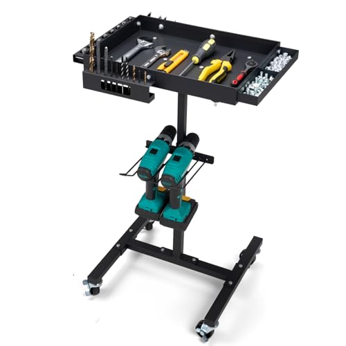 OLBRUS Rolling Work Table Adjustable Height - Rolling Tool Cart with Drills Storage, Portable Mechanic Cart Tool Storage Organizer on Wheels for Garage Bike Work Shop