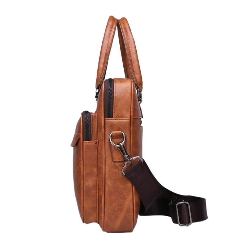 Men's Handbag Single Shoulder Messenger Bag Business Office Workplace(Dark Brown)2