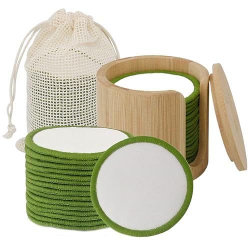 16 PC esponjas faciales de bambú algodón suave suave y cara redonda reutilizable con bolsas de lavandería y soporte para el cuidado de la piel almohadillas de maquillaje de maquillaje de absorc
