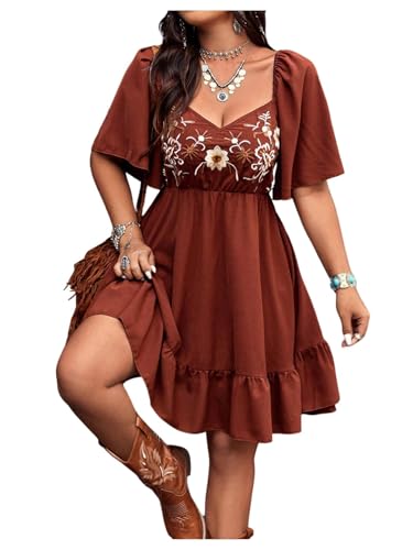 Image of Verdusa Women's Plus Size Western Boho Floral Dress Cowgirl Country Concert Vacation Outfits Flowy Summer Dresses