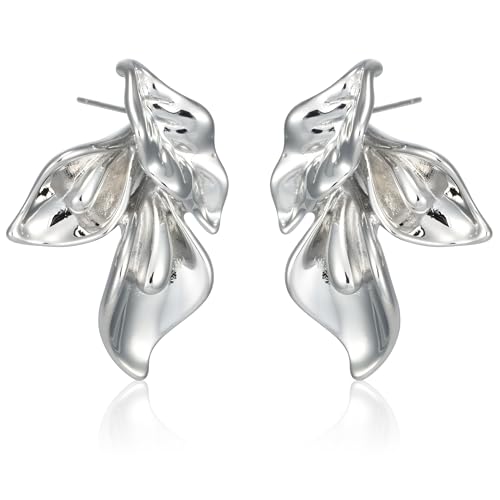 Gold Flower Earrings for Women Dangling Big Floral Statement Drop Earrings