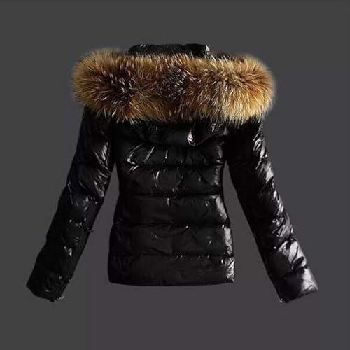 Generisch Damen Winter Daunenjacke Mode lässig mit Pelzkragen Kapuzen Outdoor Winddicht wasserdicht glänzend Daunenjacke